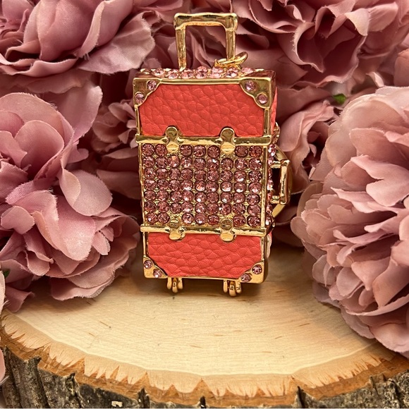 Pink & Gold Crystal Luggage Keychain Charm - Picture 5 of 16